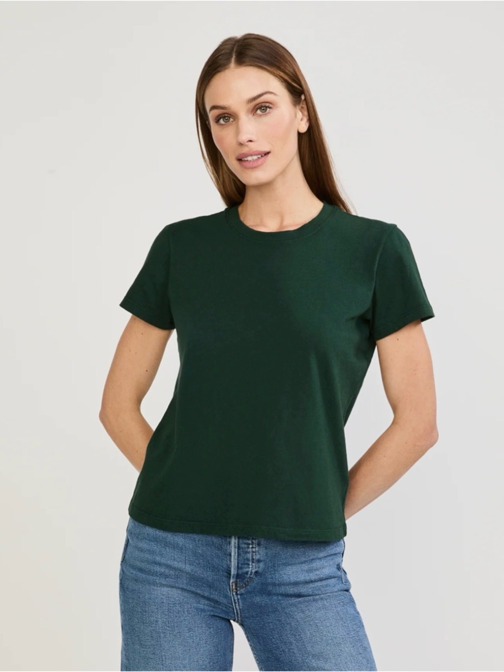 J.Crew Forest Green Perfect Fit Cotton Crewneck Tee Shirt Size L